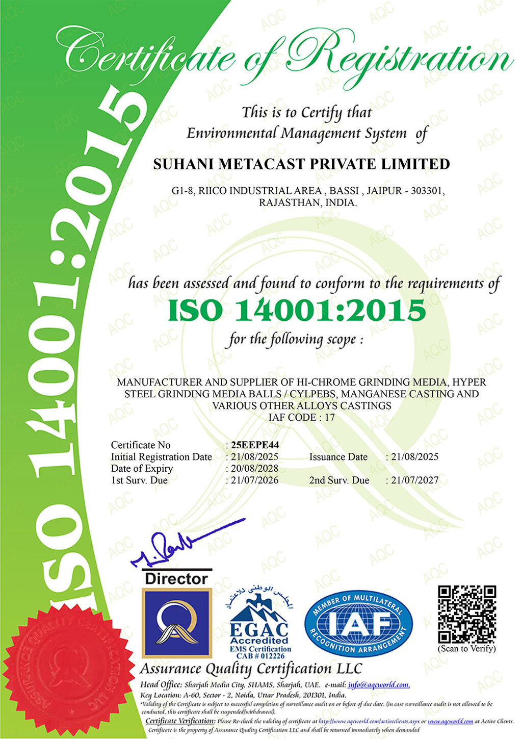 SMC ISO Certificate 14001:2015